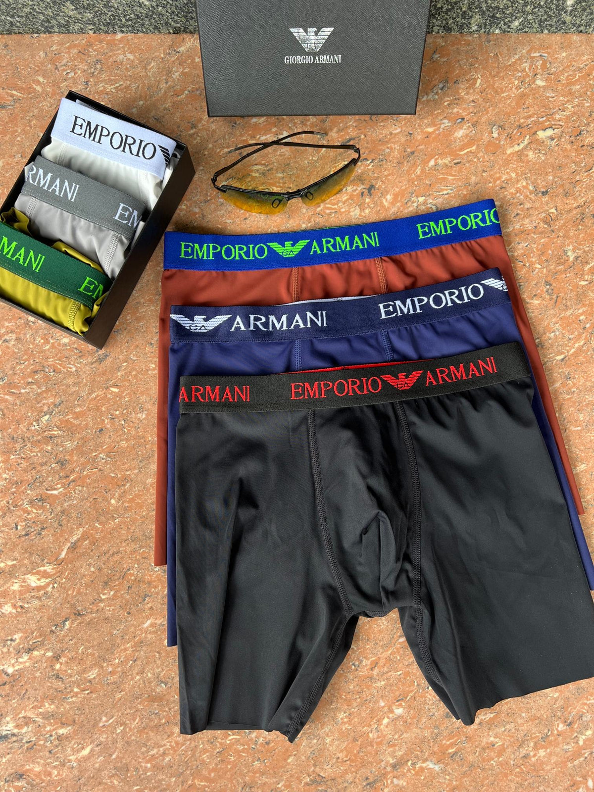Emporio Armani Black Multicolour Letter Waistbands Long-Leg Boxer Briefs, image 3