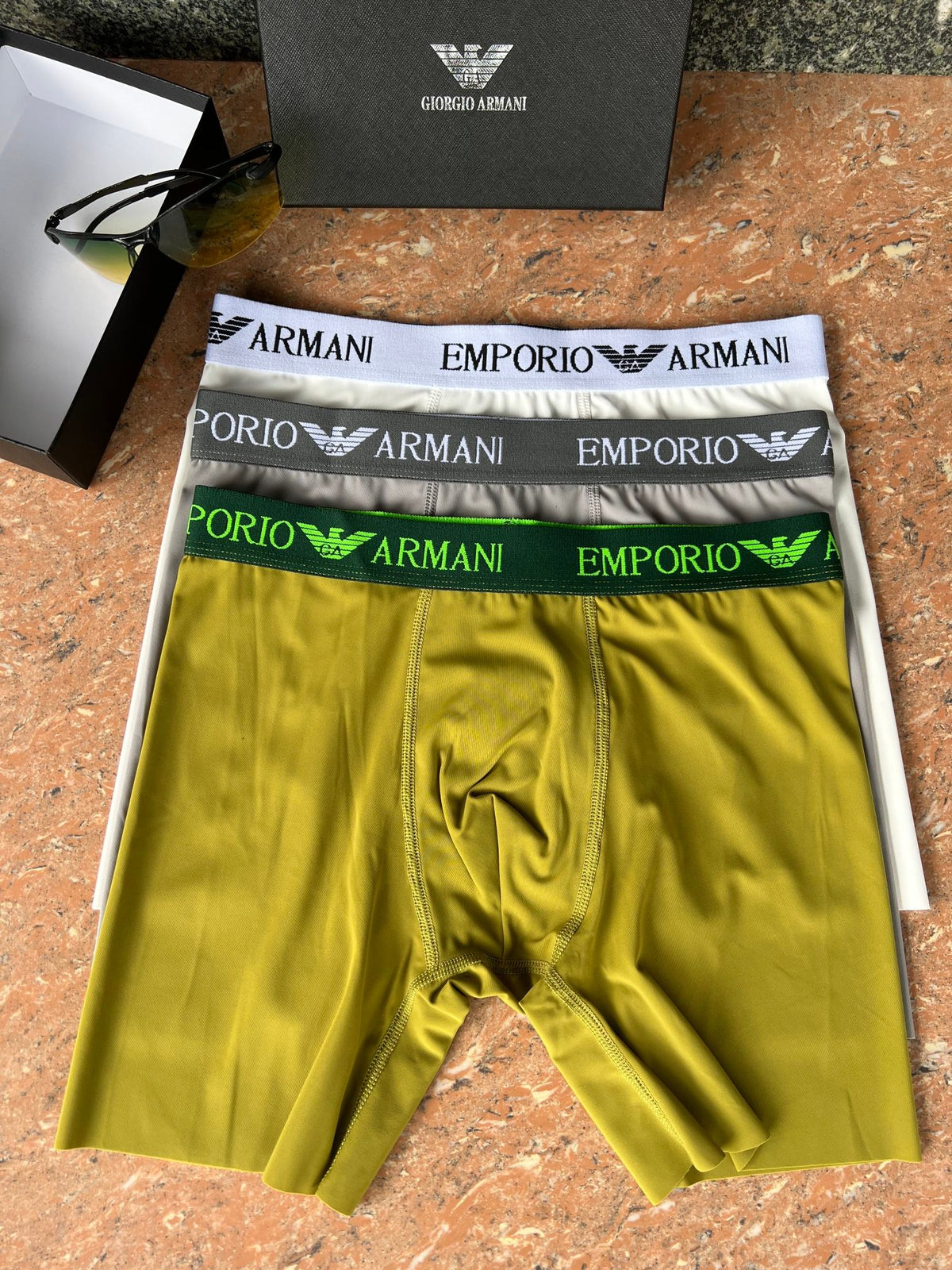 Emporio Armani Black Multicolour Letter Waistbands Long-Leg Boxer Briefs, image 2