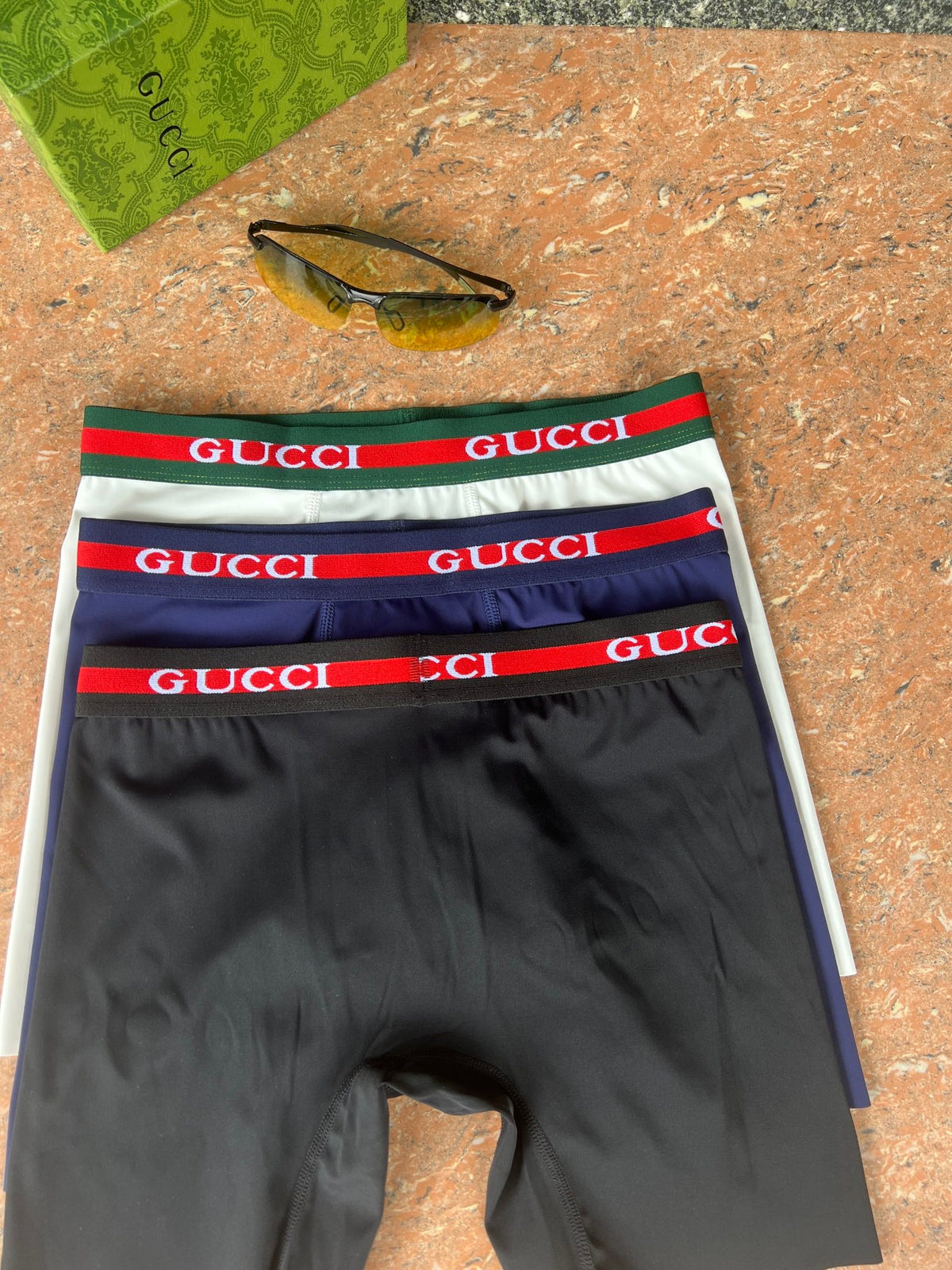 Gucci White Navy Red Black Letter Waist Long-Leg Boxer Briefs, image 5