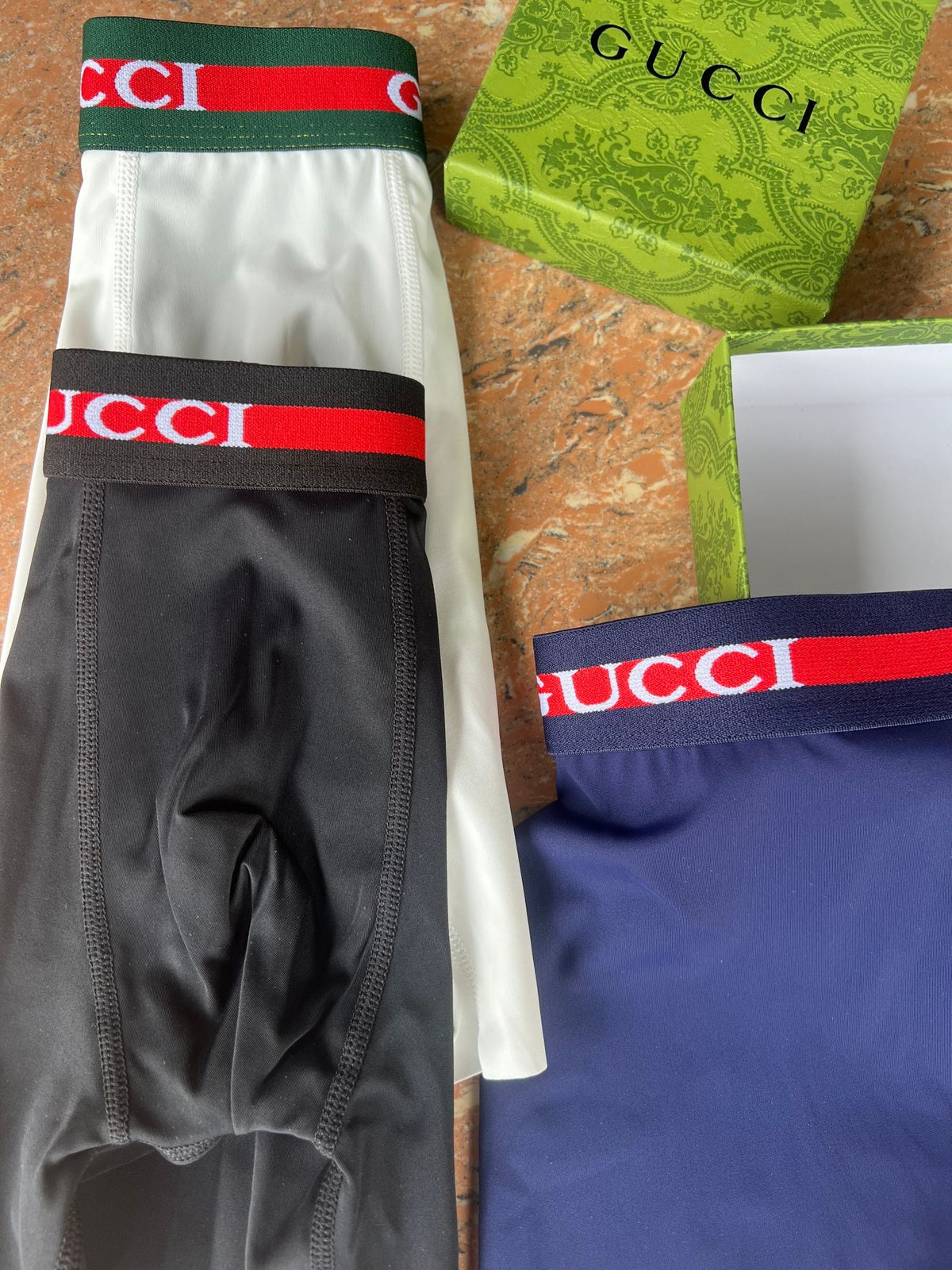 Gucci White Navy Red Black Letter Waist Long-Leg Boxer Briefs, image 4