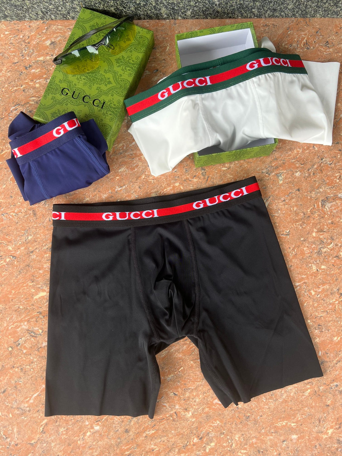 Gucci White Navy Red Black Letter Waist Long-Leg Boxer Briefs, image 2