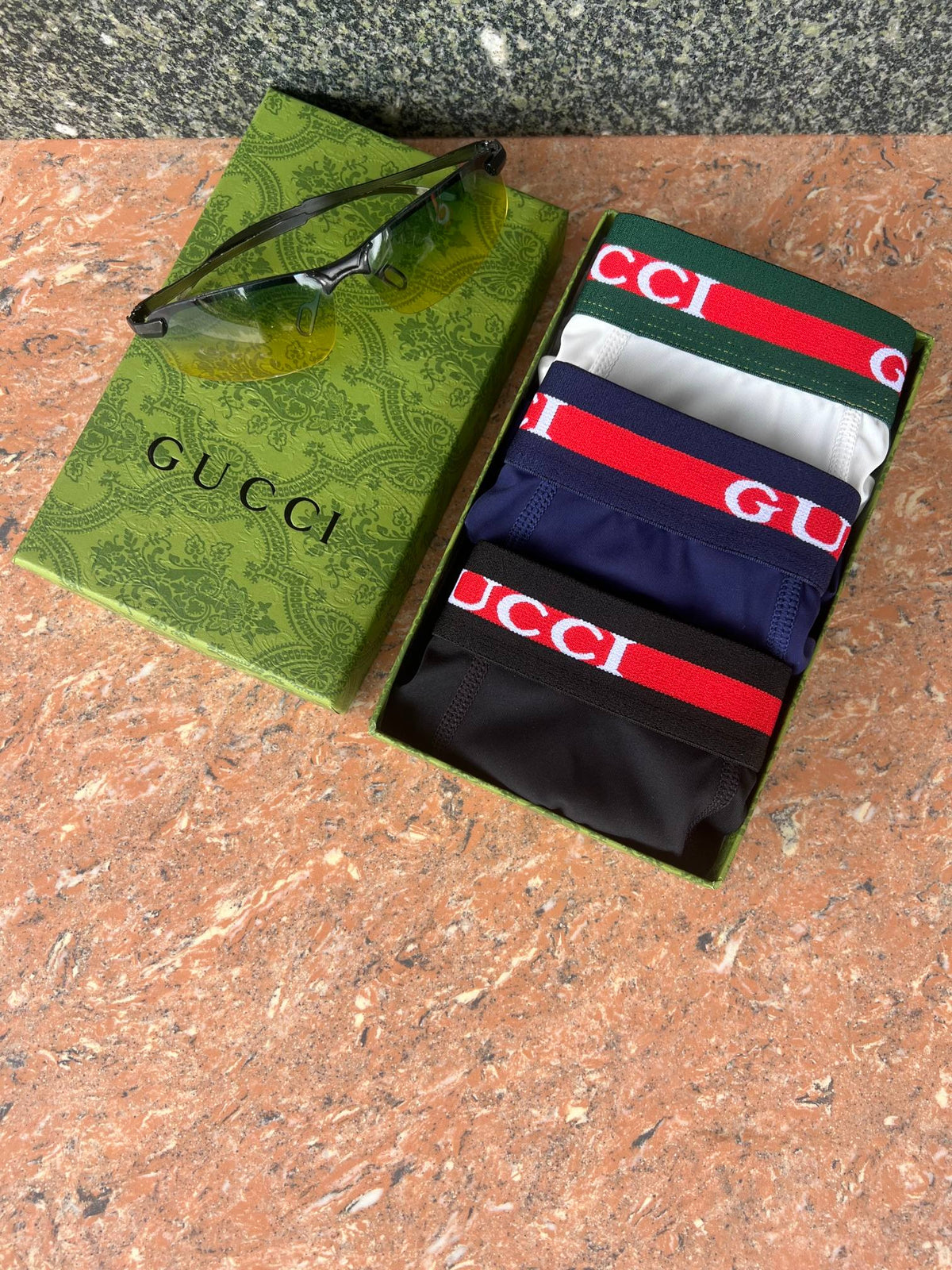 Gucci White Navy Red Black Letter Waist Long-Leg Boxer Briefs, image 3