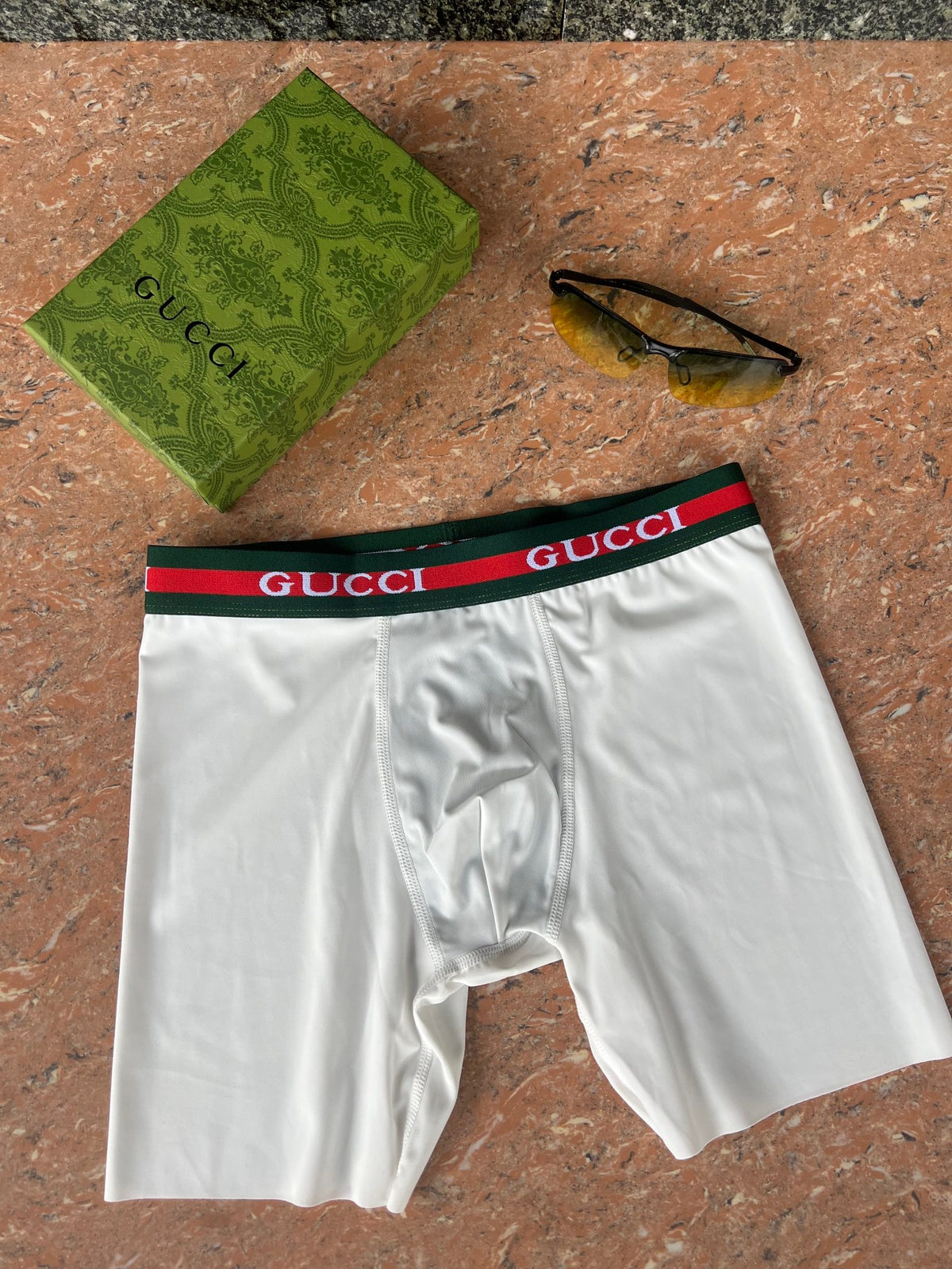 Gucci White Navy Red Black Letter Waist Long-Leg Boxer Briefs, image 6