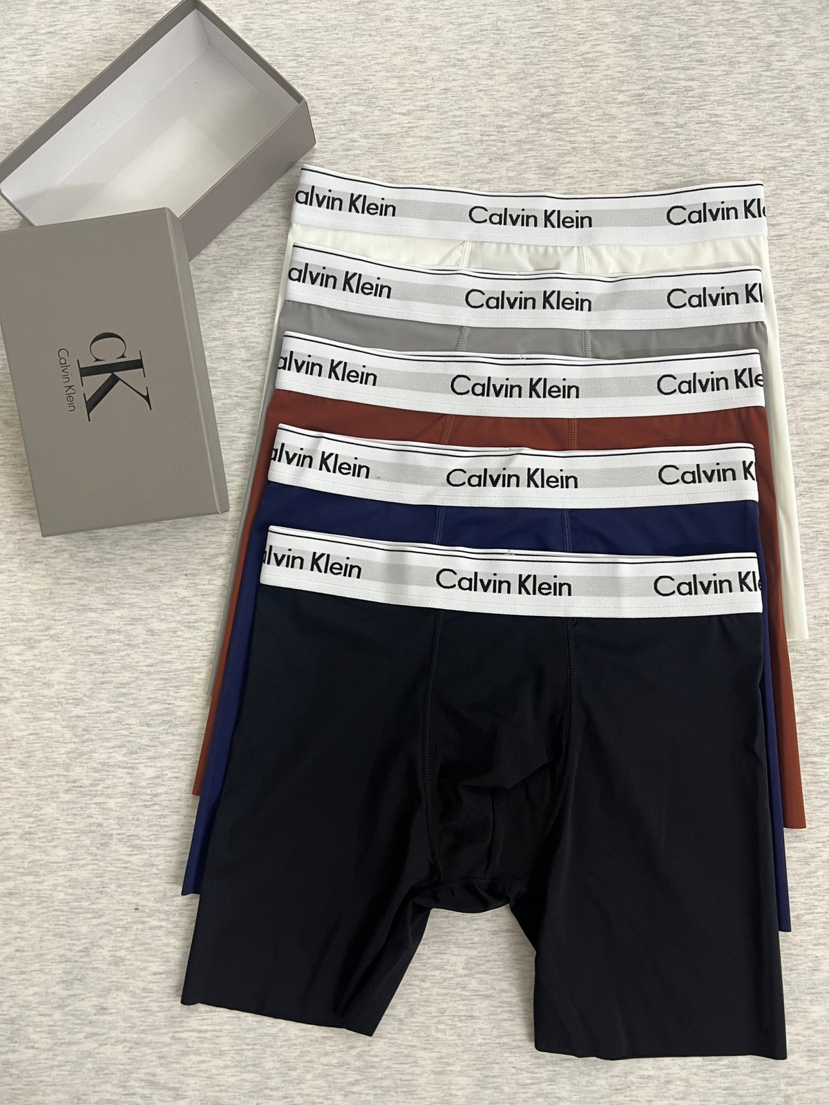 Calvin Klein Black White Red Letter Waist Long-Leg Boxer Briefs, image 1