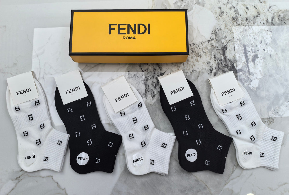 Fendi White Black Small Repeating Motifs Ankle Socks, image 2