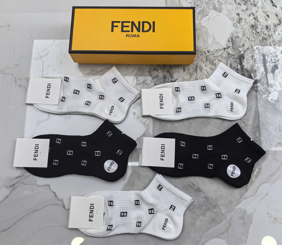 Fendi White Black Small Repeating Motifs Ankle Socks, image 3