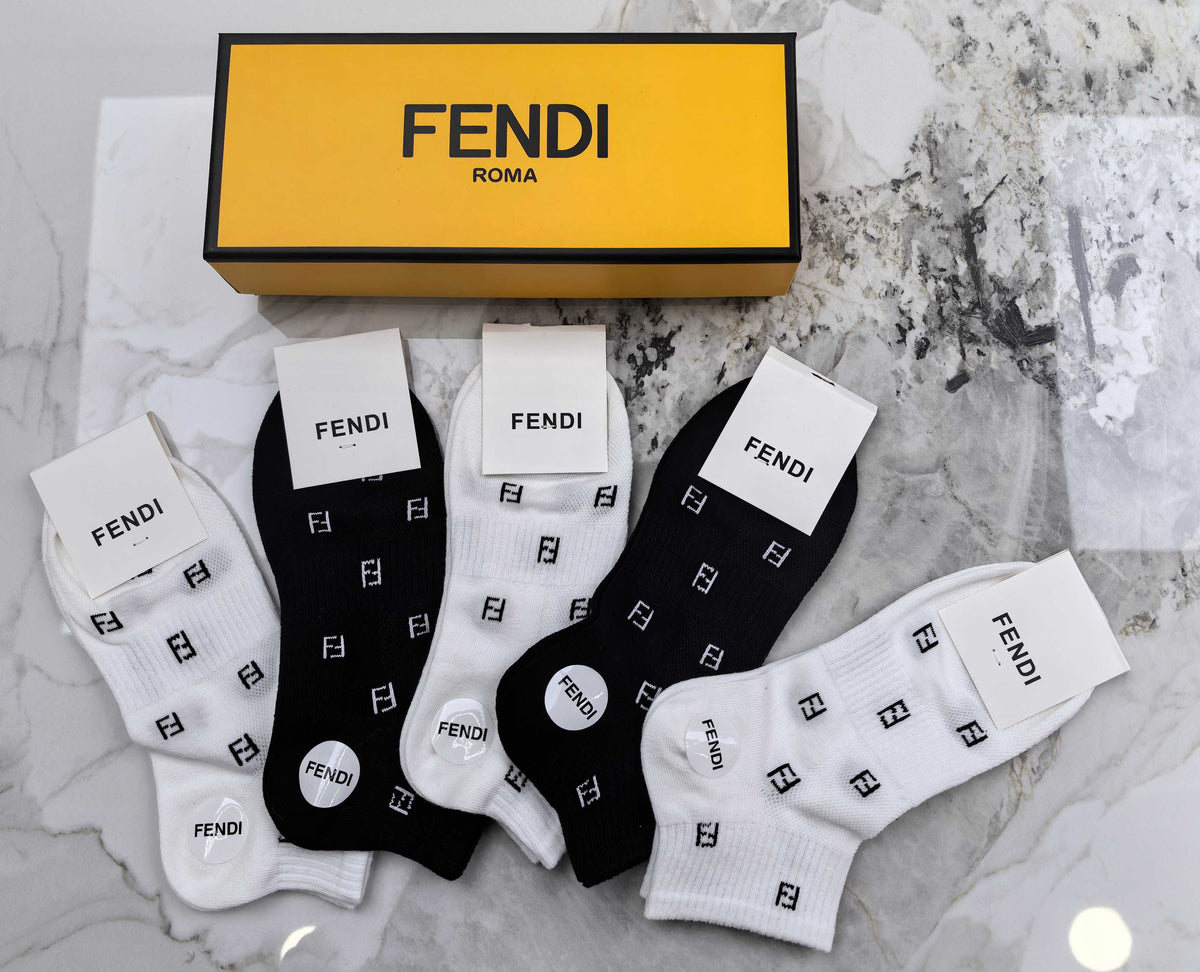 Fendi White Black Small Repeating Motifs Ankle Socks, image 4
