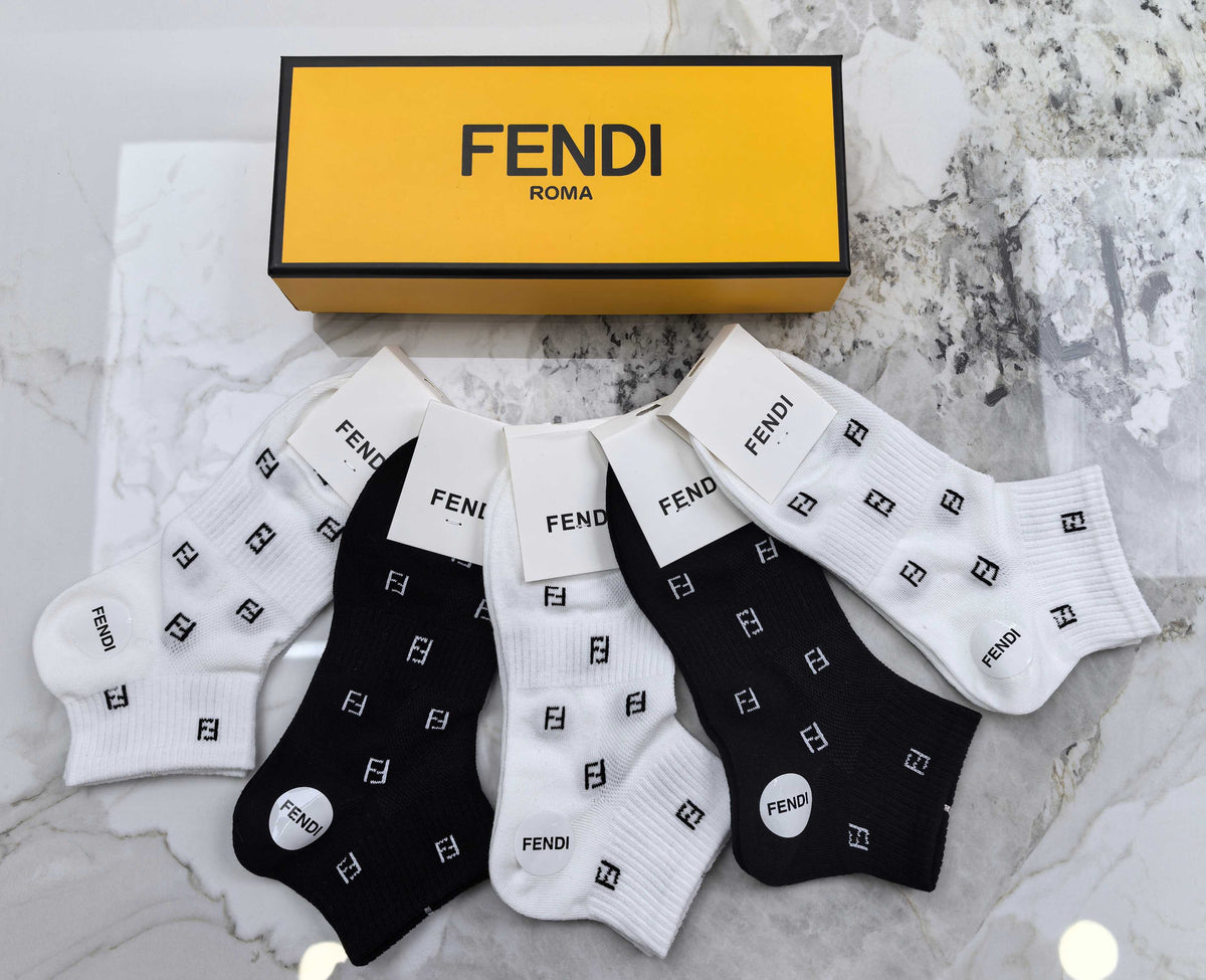 Fendi White Black Small Repeating Motifs Ankle Socks, image 5