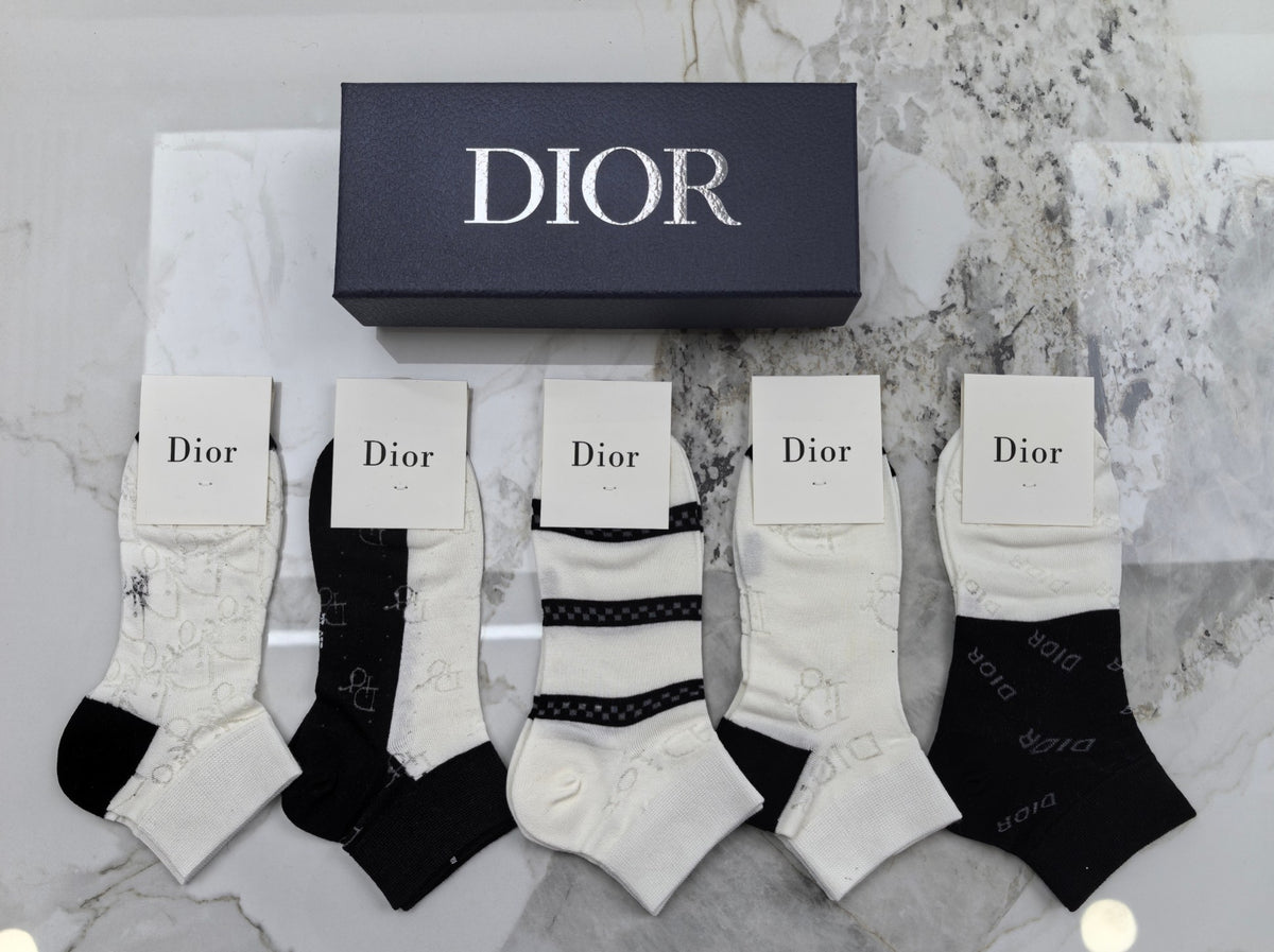 Dior Black White Grey Fine Stripe Mix Ankle Socks, image 1