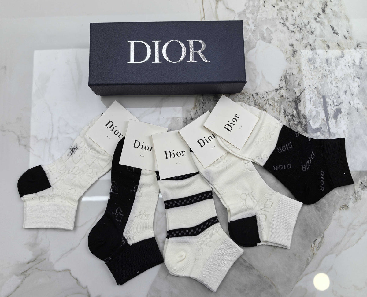 Dior Black White Grey Fine Stripe Mix Ankle Socks, image 2