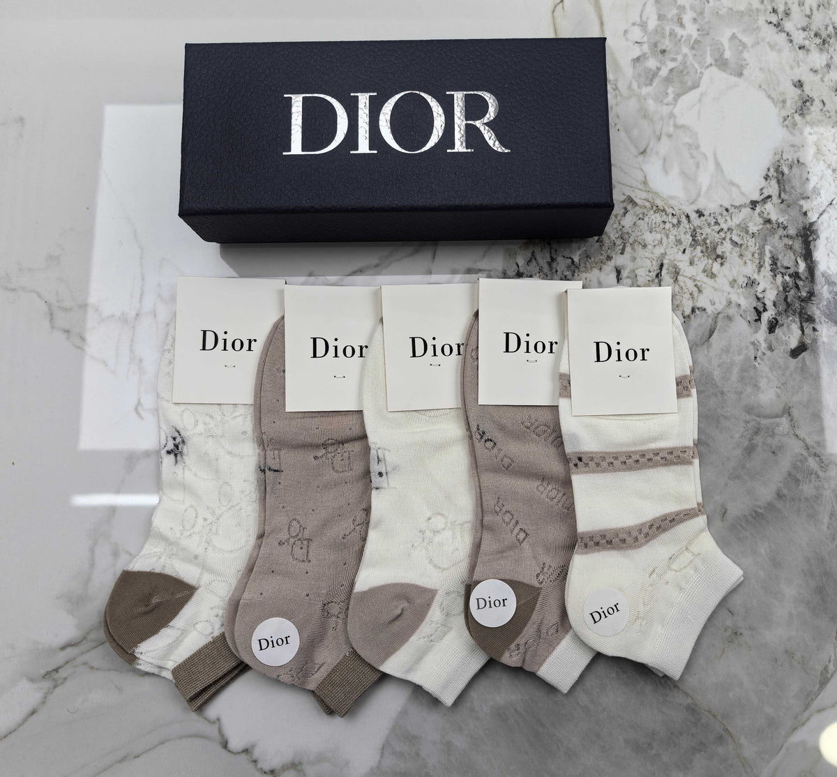 Dior Neutral Grey Beige Broad Stripes Ankle Socks, image 5