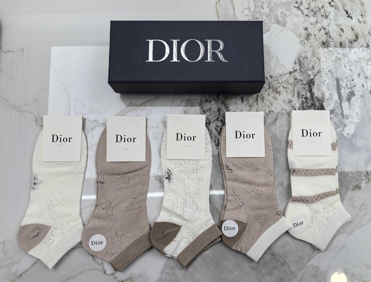 Dior Neutral Grey Beige Broad Stripes Ankle Socks, image 1