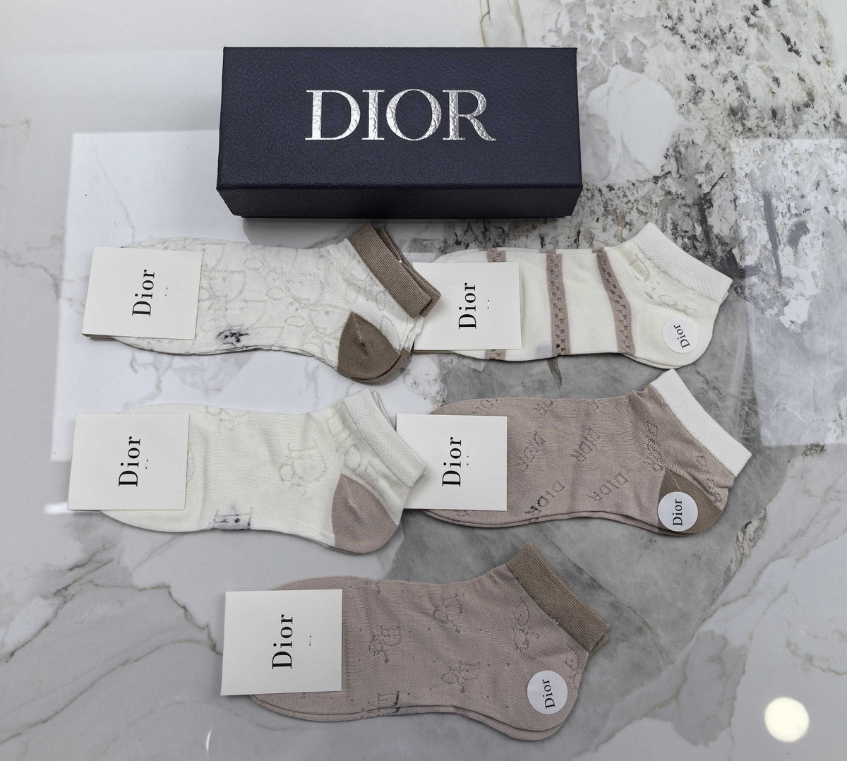 Dior Neutral Grey Beige Broad Stripes Ankle Socks, image 3