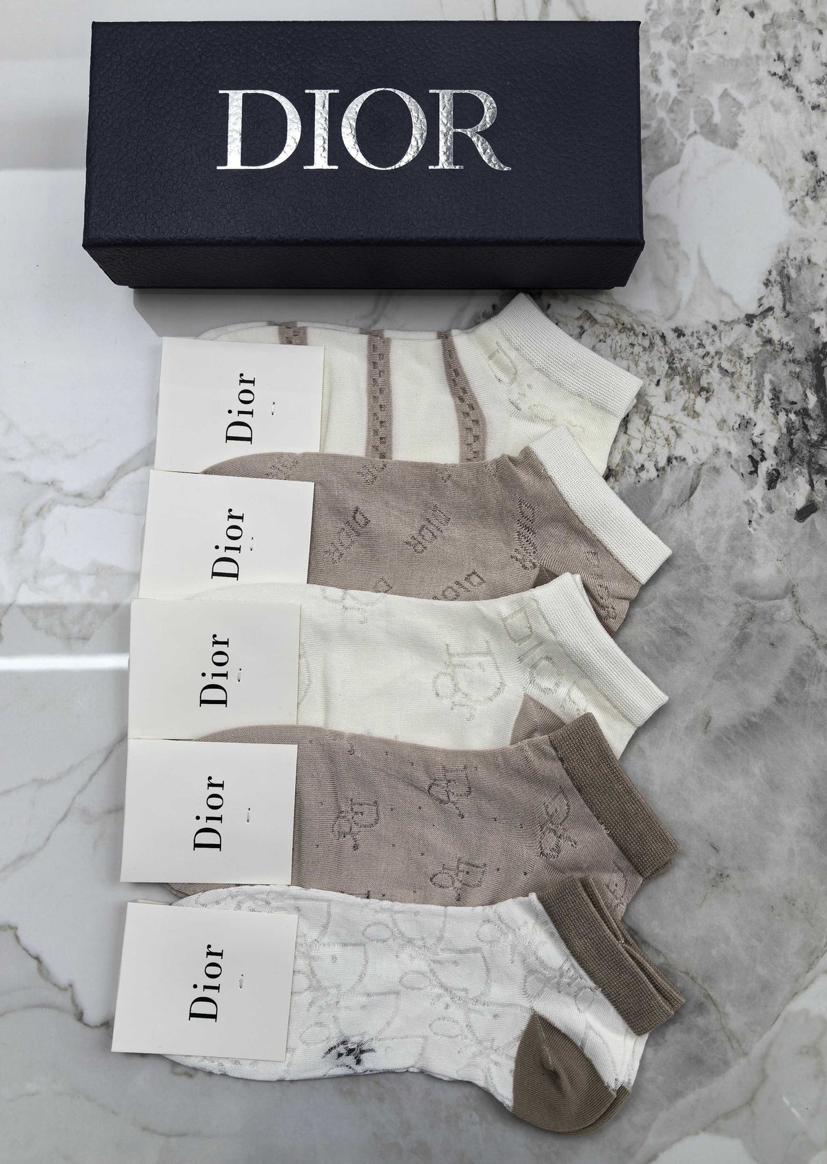 Dior Neutral Grey Beige Broad Stripes Ankle Socks, image 6