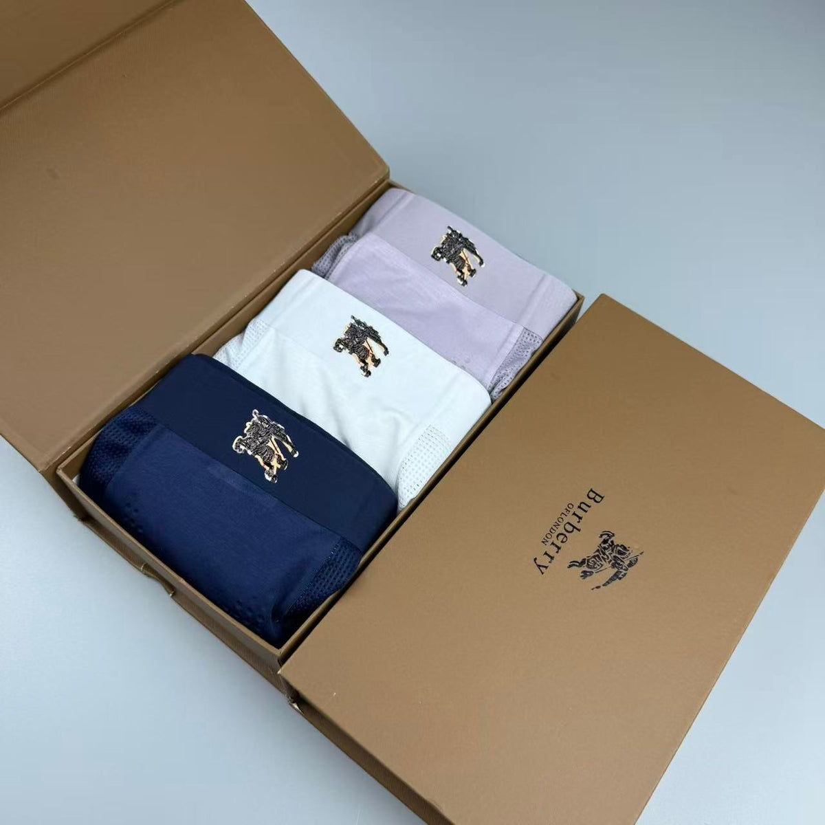 Burberry Boxed White Navy Horse Motifs Boxer Briefs, image 1