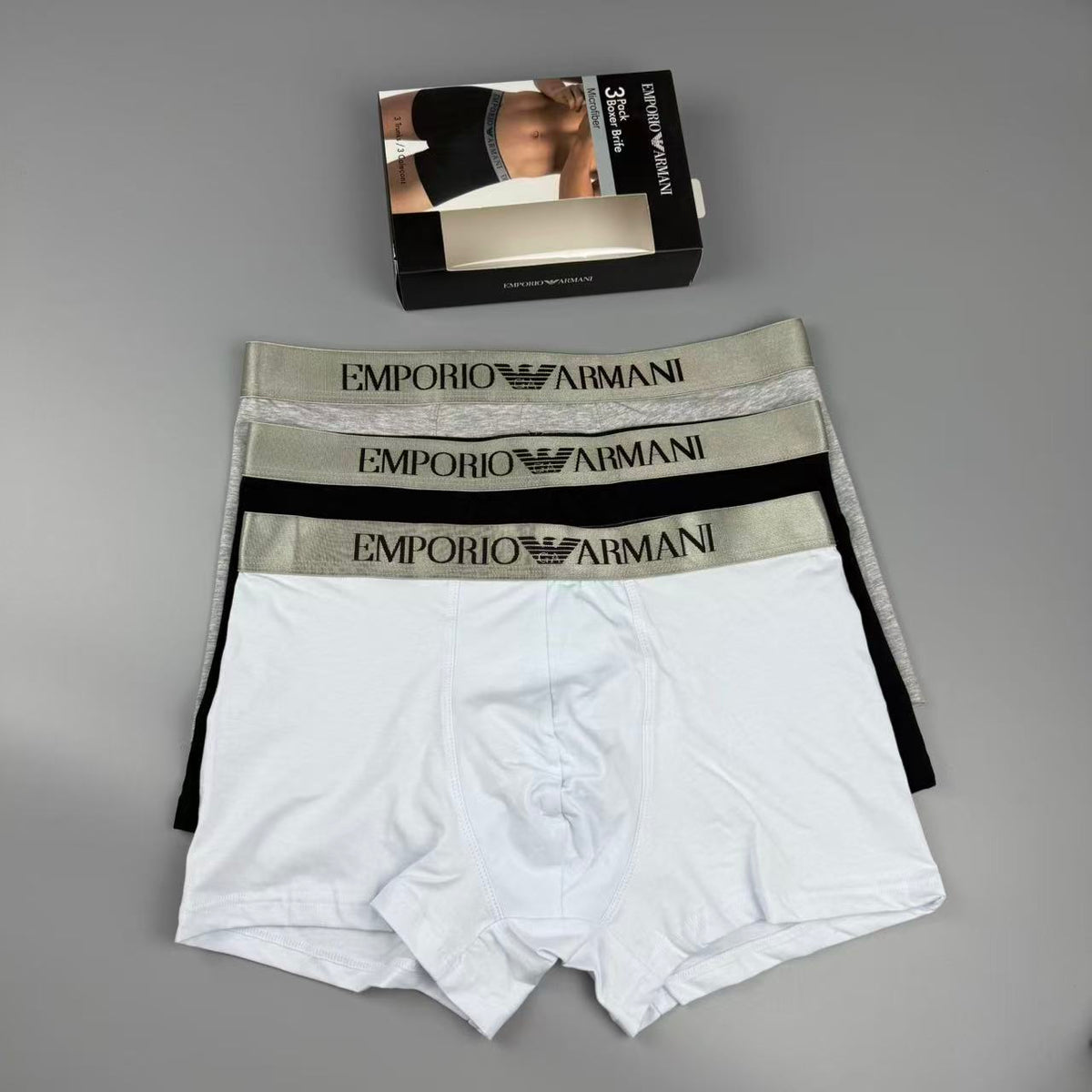 Emporio Armani Black Cream Wordmark Band Boxer Briefs, image 4