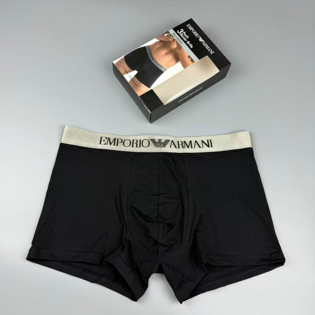 Emporio Armani Black Cream Wordmark Band Boxer Briefs, image 1