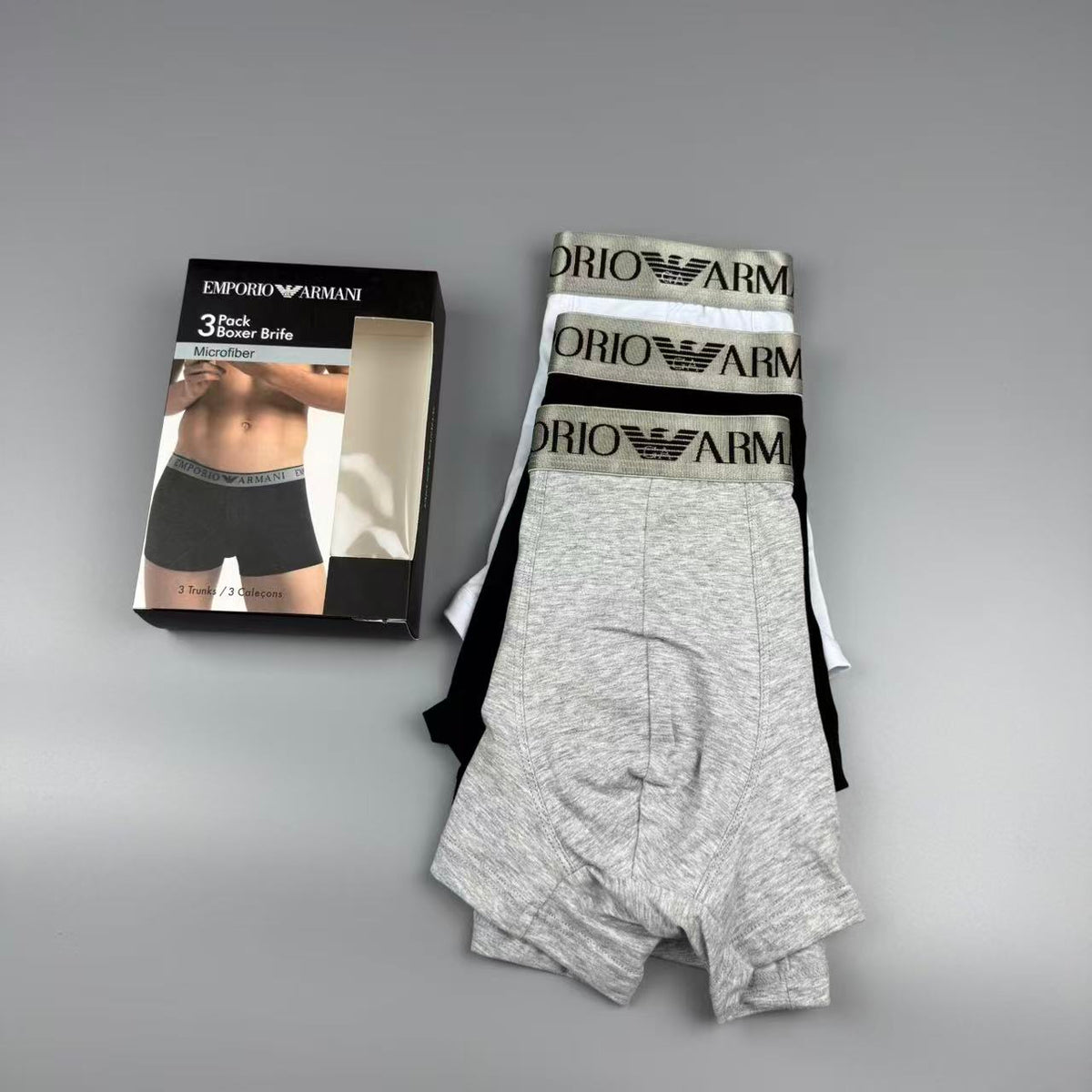 Emporio Armani Black Cream Wordmark Band Boxer Briefs, image 5