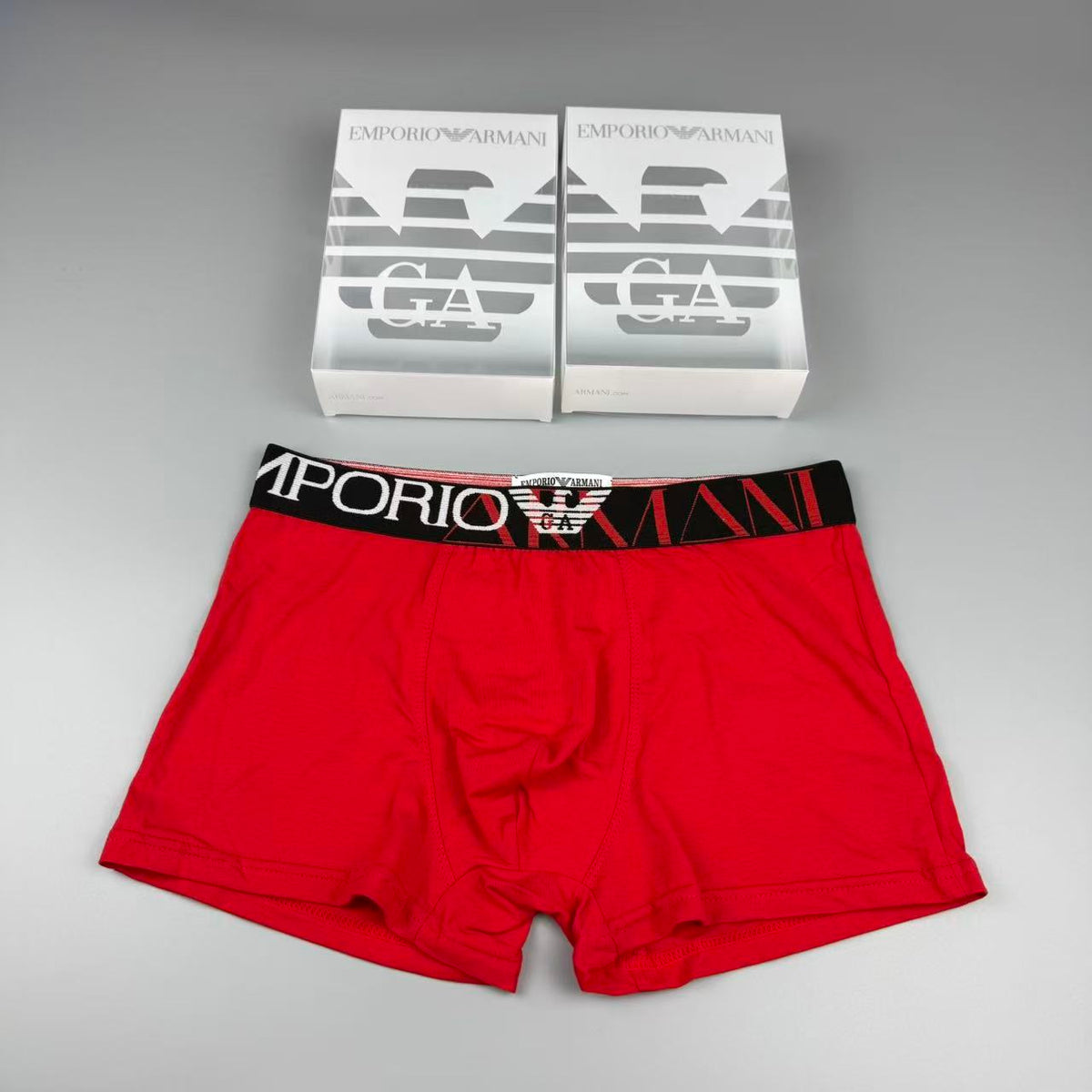 Emporio Armani Red Black Wordmark Waist Boxer Briefs, image 1