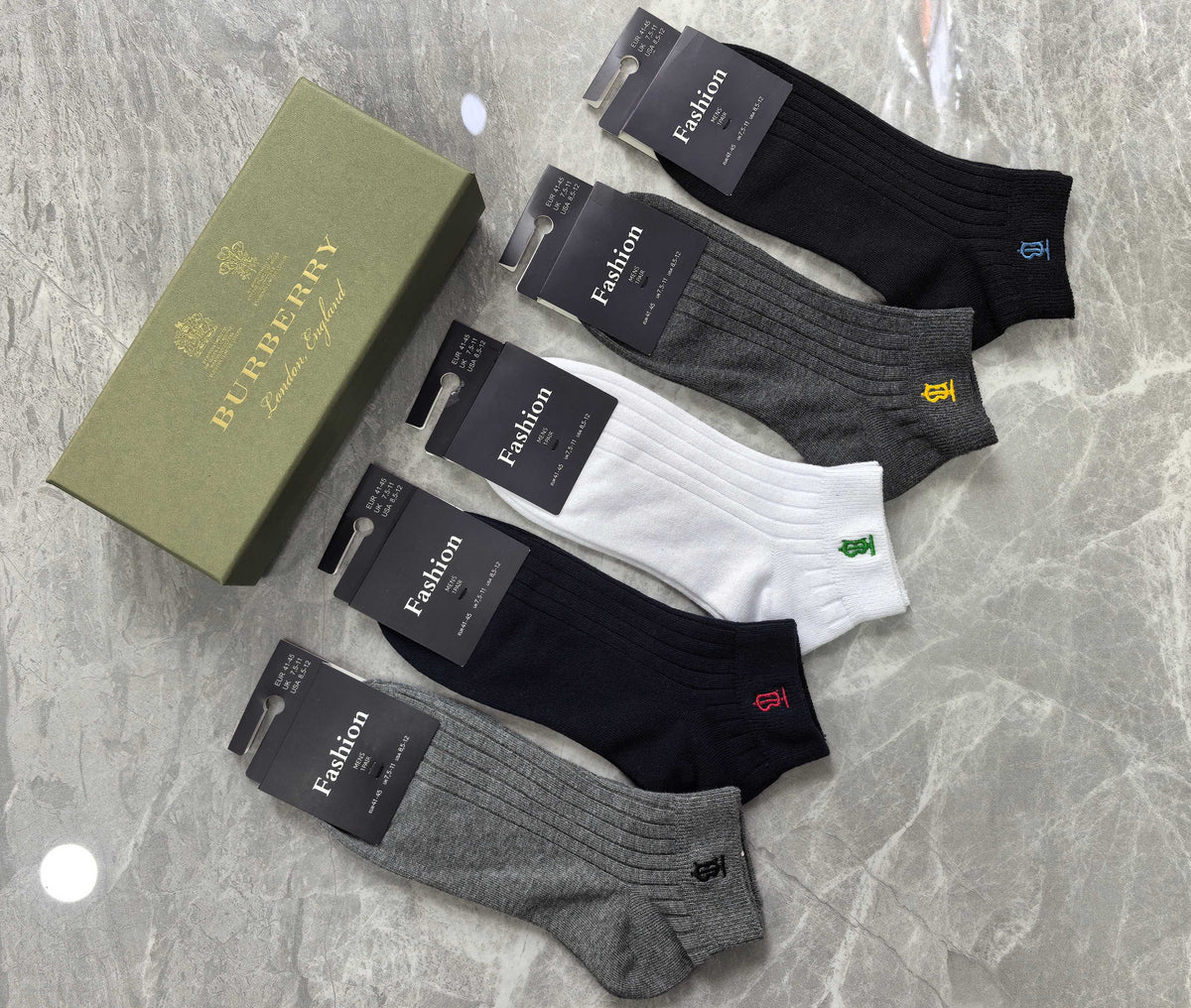 Burberry Neutral Ribbed Small Cuff Horse Crew Socks, image 5