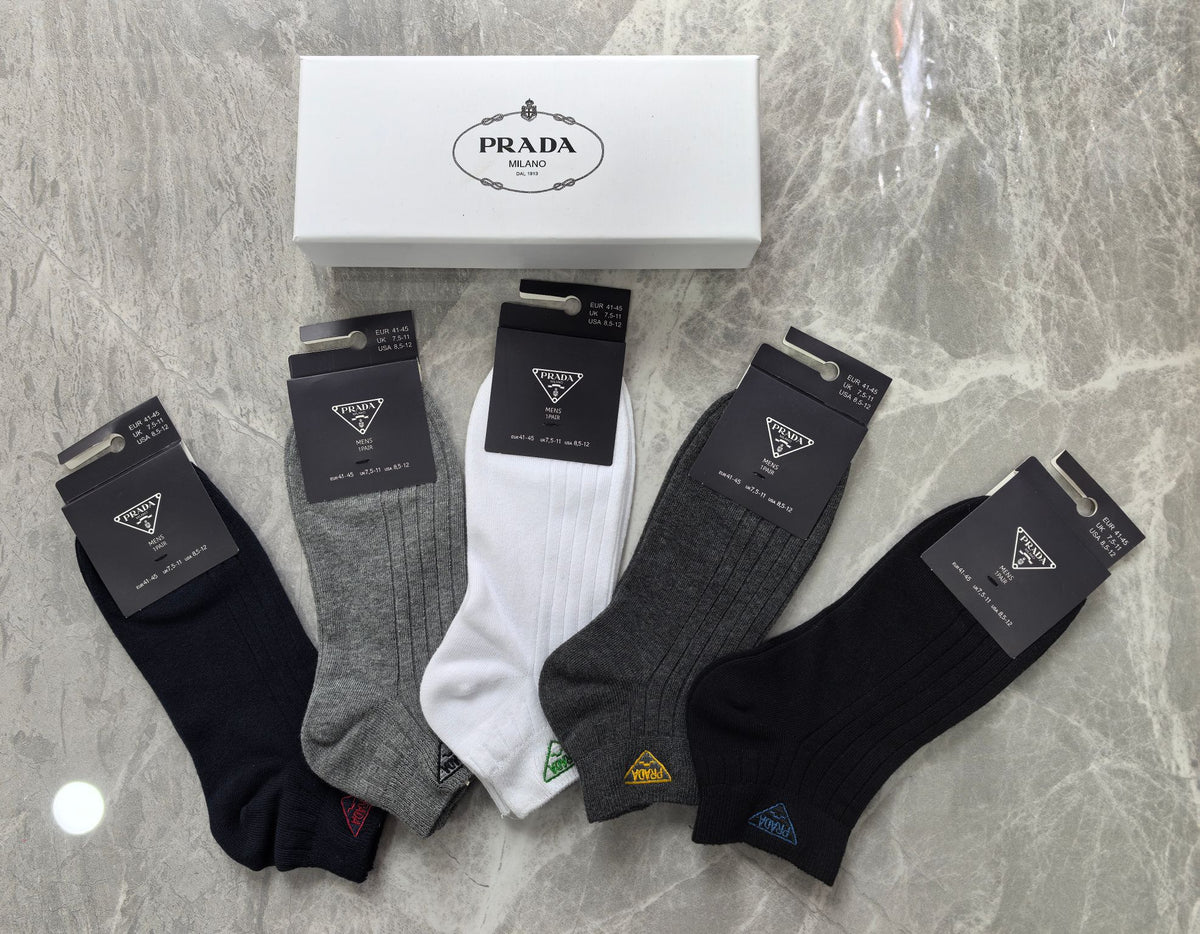 Prada Neutral Grey Black Ribbed Ankles Ankle Socks, image 3
