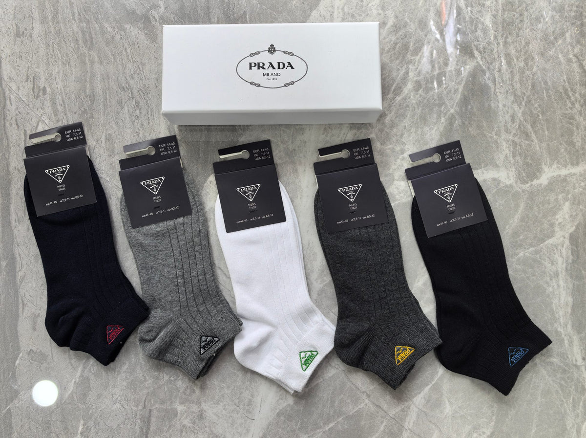 Prada Neutral Grey Black Ribbed Ankles Ankle Socks, image 4