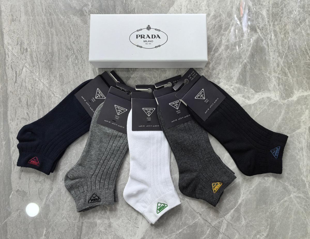 Prada Neutral Grey Black Ribbed Ankles Ankle Socks, image 2