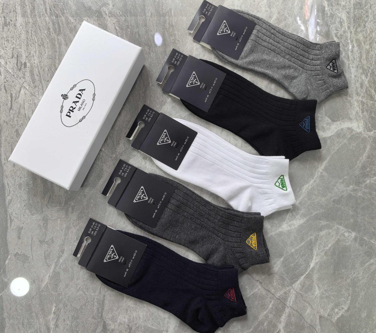 Prada Neutral Grey Black Ribbed Ankles Ankle Socks, image 5