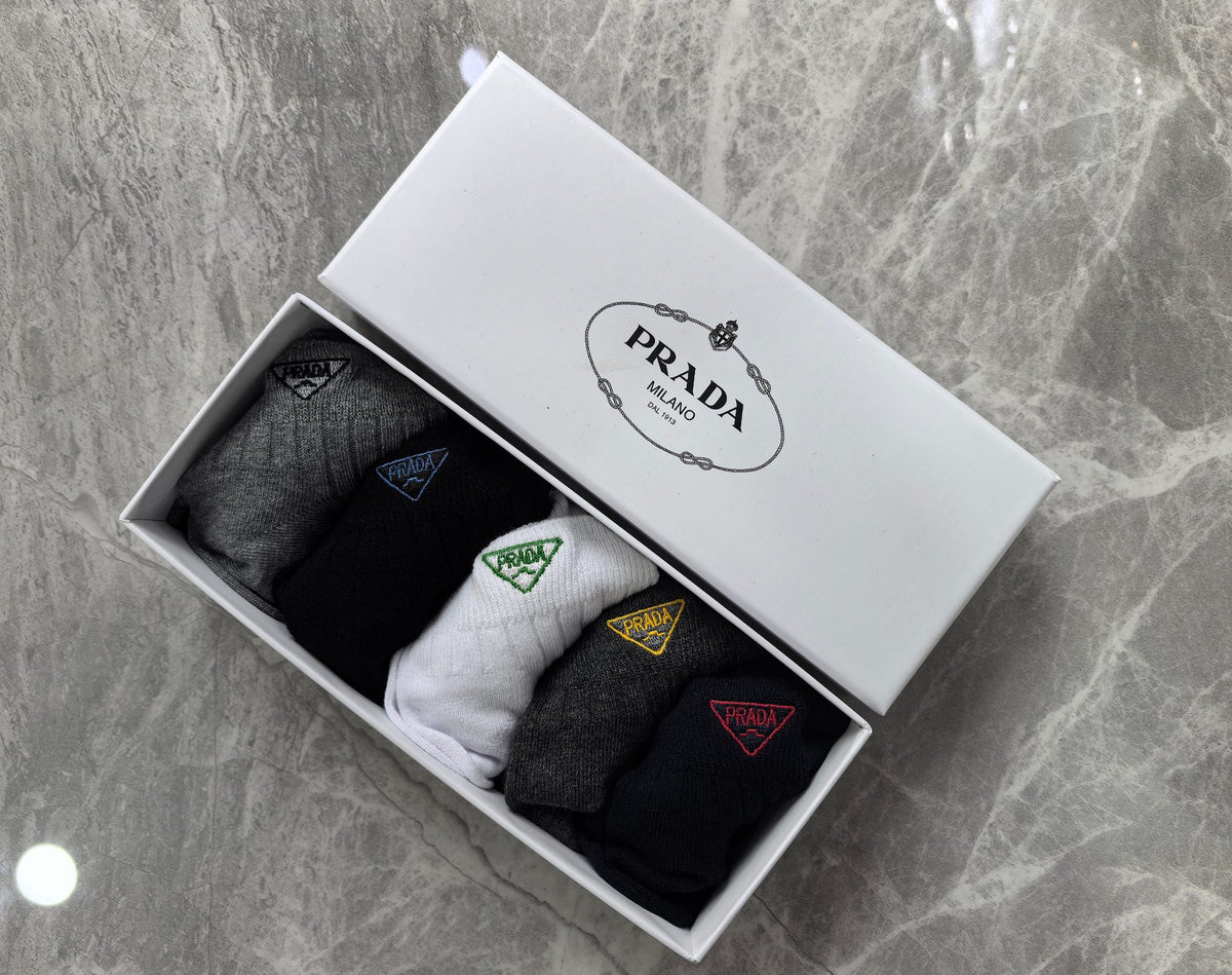 Prada Neutral Grey Black Ribbed Ankles Ankle Socks, image 6