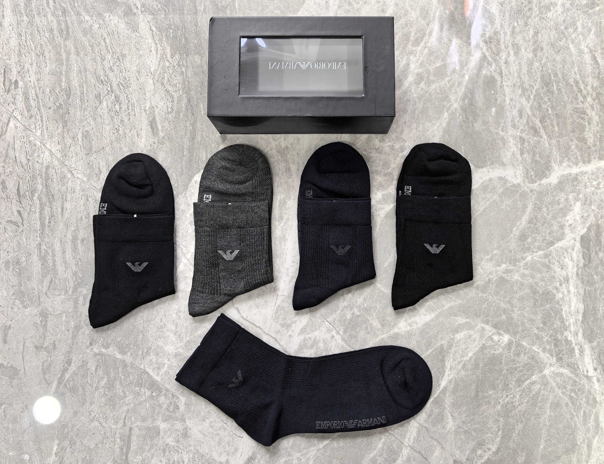 Emporio Armani Dark Blue Ribbed Cuffs Crew Socks, image 4