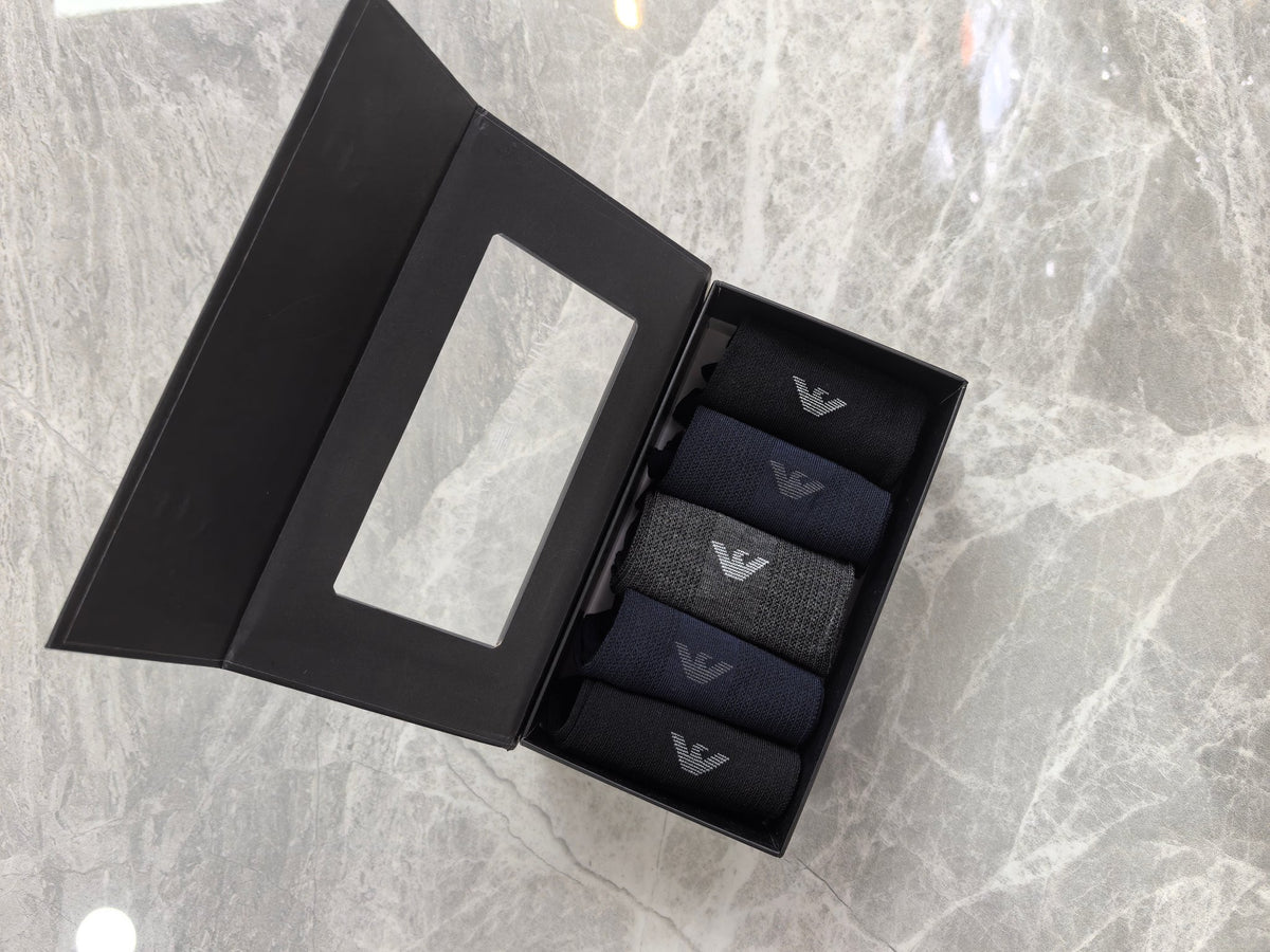 Emporio Armani Dark Blue Ribbed Cuffs Crew Socks, image 6