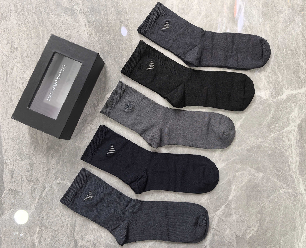 Emporio Armani Grey Navy Plain Crew Crew Socks, image 4