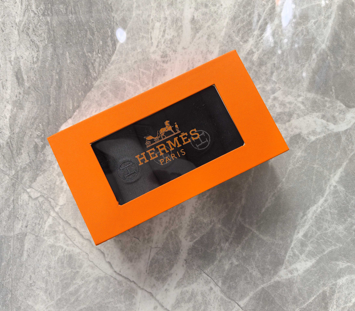 Hermès Grey Navy Black Fine Rib Crew Socks, image 6