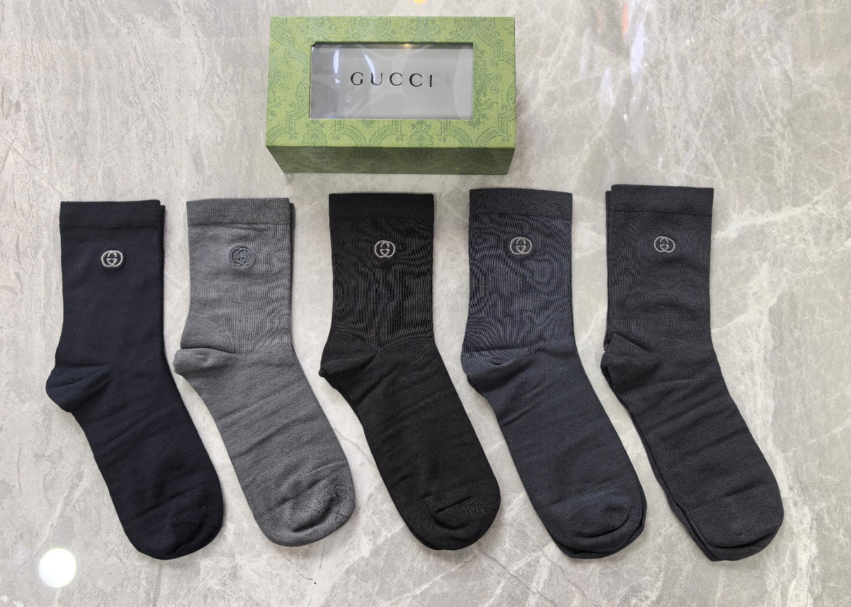 Gucci Dark Neutral Plain Rib Cuffs Crew Socks, image 1