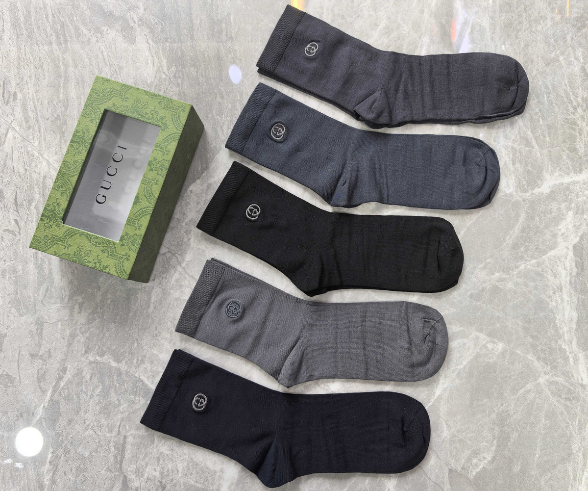 Gucci Dark Neutral Plain Rib Cuffs Crew Socks, image 4