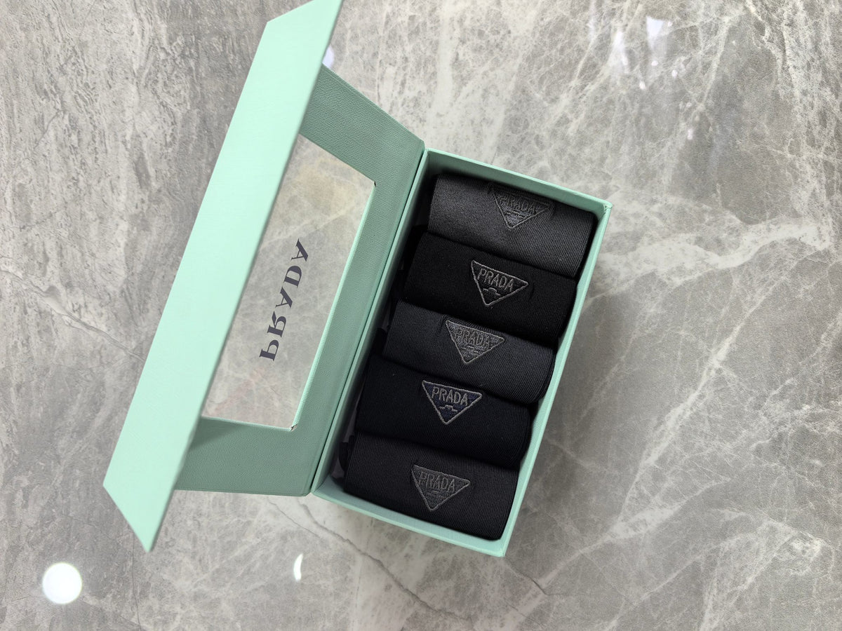 Prada Grey Black Fine Rib Cuffs Crew Socks, image 5