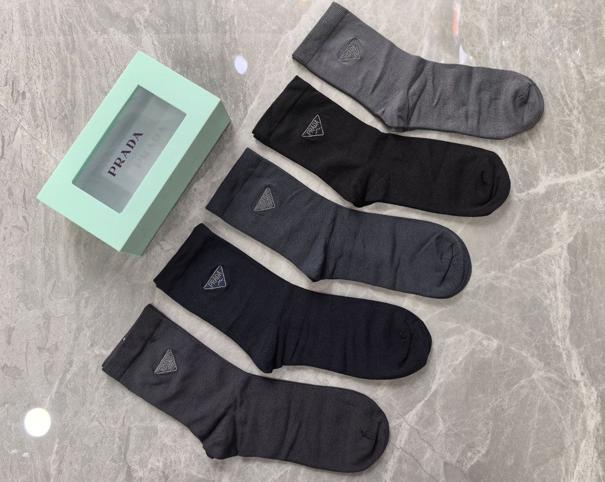 Prada Grey Black Fine Rib Cuffs Crew Socks, image 4