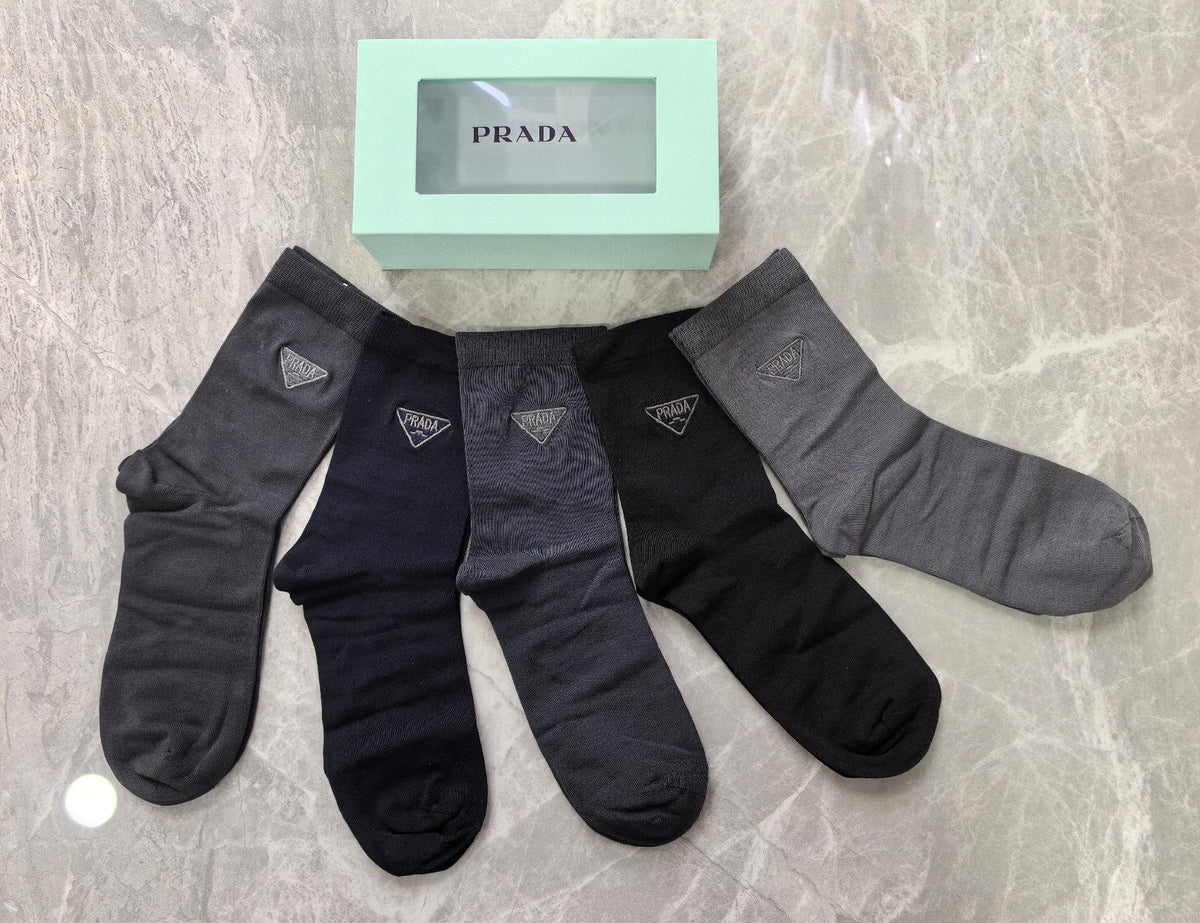 Prada Grey Black Fine Rib Cuffs Crew Socks, image 2