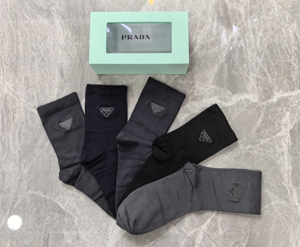 Prada Grey Black Fine Rib Cuffs Crew Socks, image 3