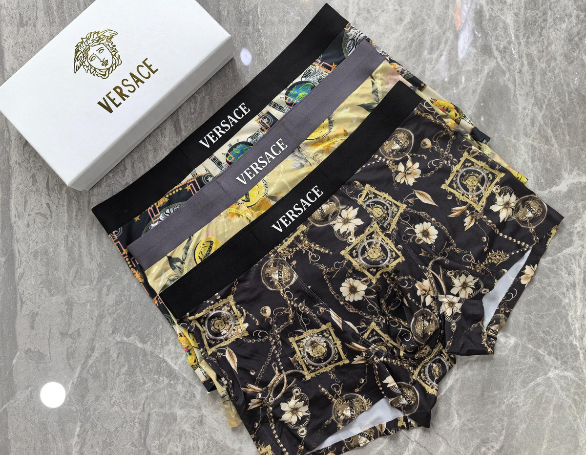 Versace Black Gold Baroque Print Boxer Briefs, image 1