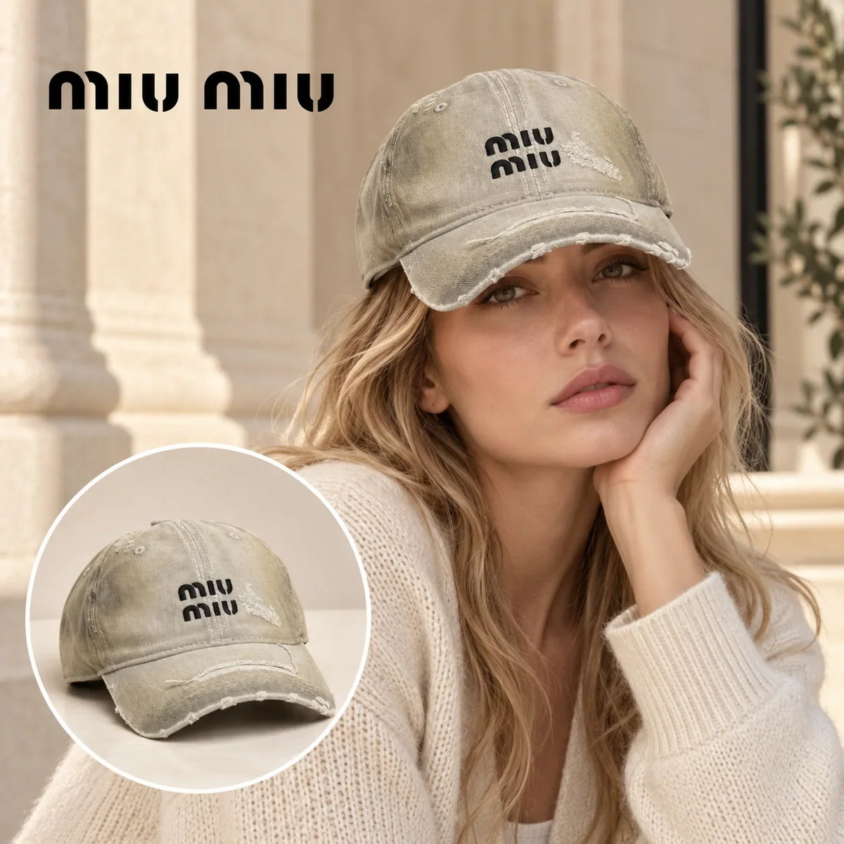 Balenciaga Balenciaga Baseball Cap worn by a Western model with product detail inset