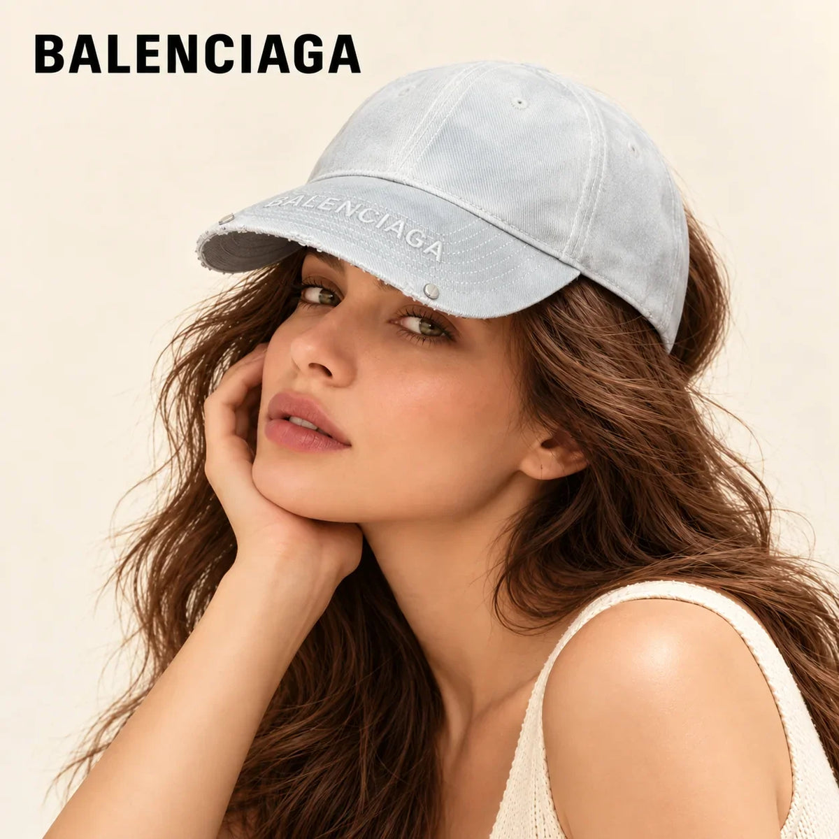 Model wearing Balenciaga Baseball Cap