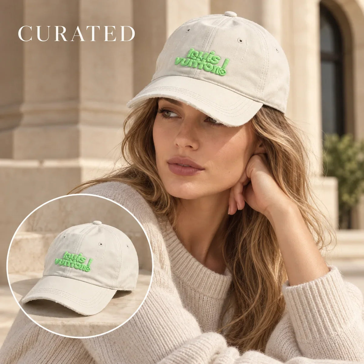 Independent Baseball Cap worn by a Western model with product detail inset