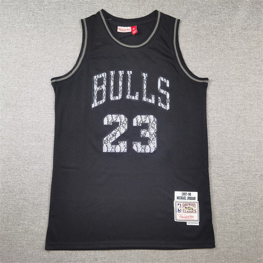 Michael Jordan #23 Chicago Bulls Mitchell & Ness Black Snakeskin Texture 1997-98 Hardwood Classics Authentic Jersey