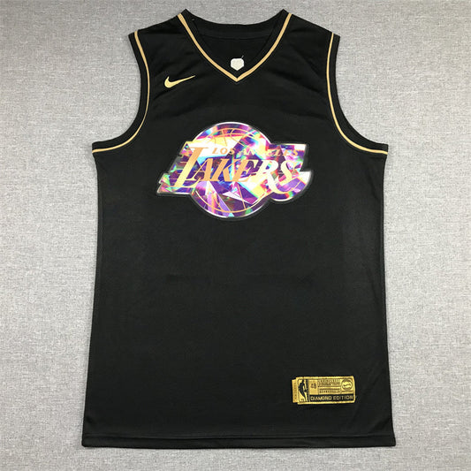 LeBron James #6 Los Angeles Lakers Black Gold 2021-22 Diamond Edition NBA 75th Anniversary Holographic Logo Swingman Jersey