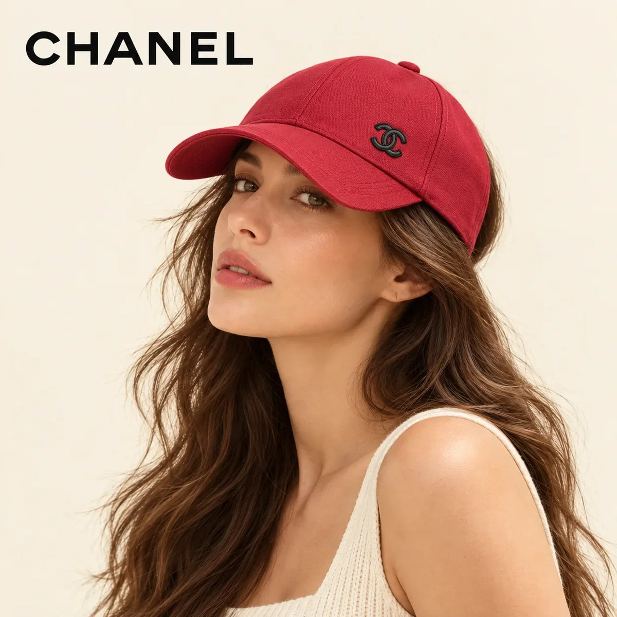 Model wearing Chanel Baseball Cap