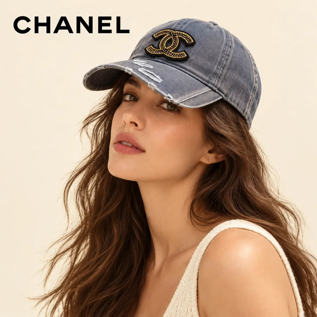 Model wearing Chanel Baseball Cap