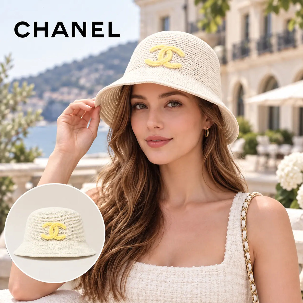 Chanel Knit Bucket Hat worn by a model