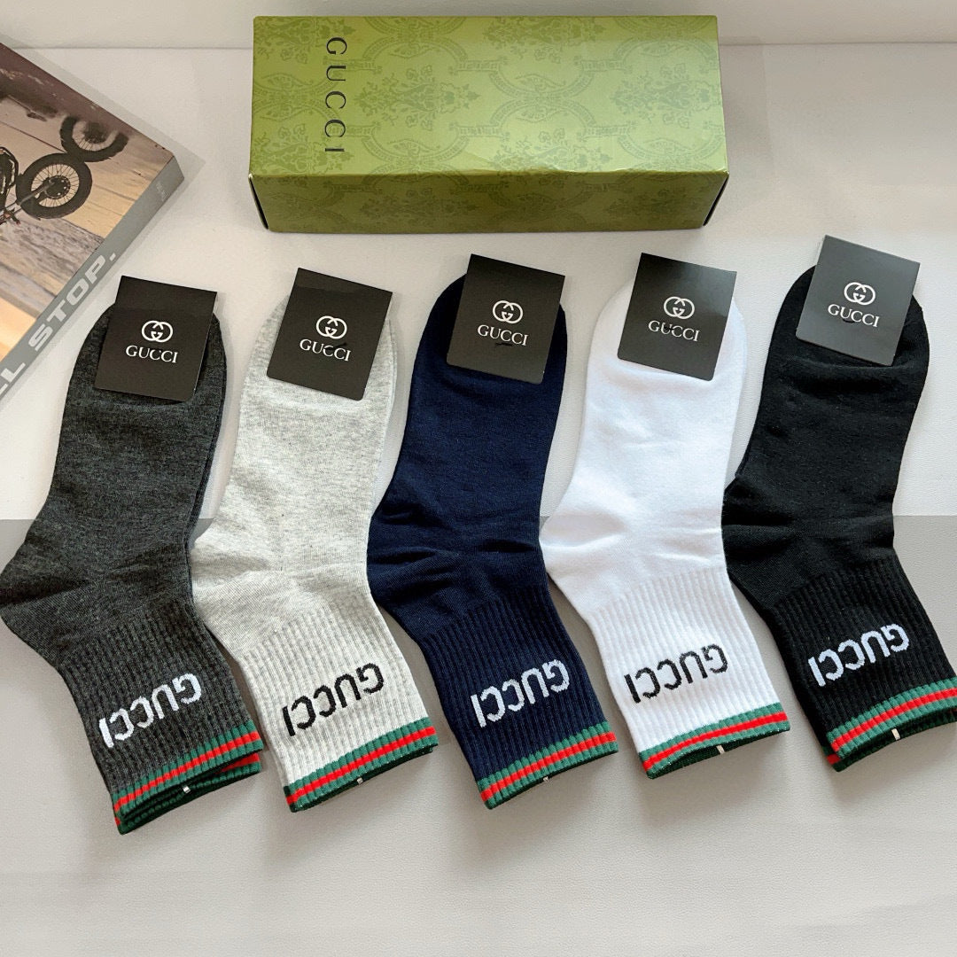Gucci Neutral Broad Letter Cuffs Crew Socks, image 4