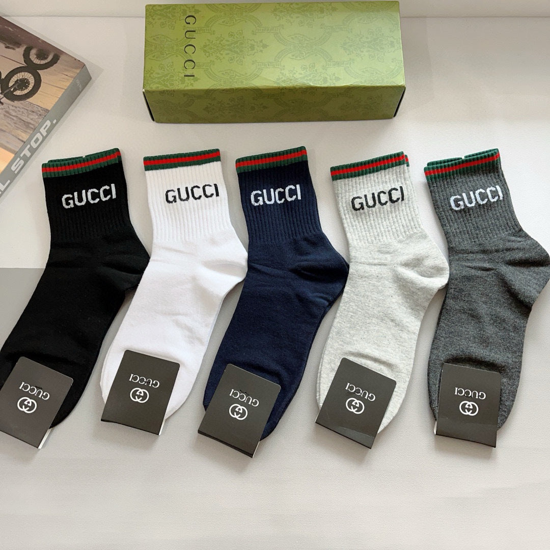 Gucci Neutral Broad Letter Cuffs Crew Socks, image 2